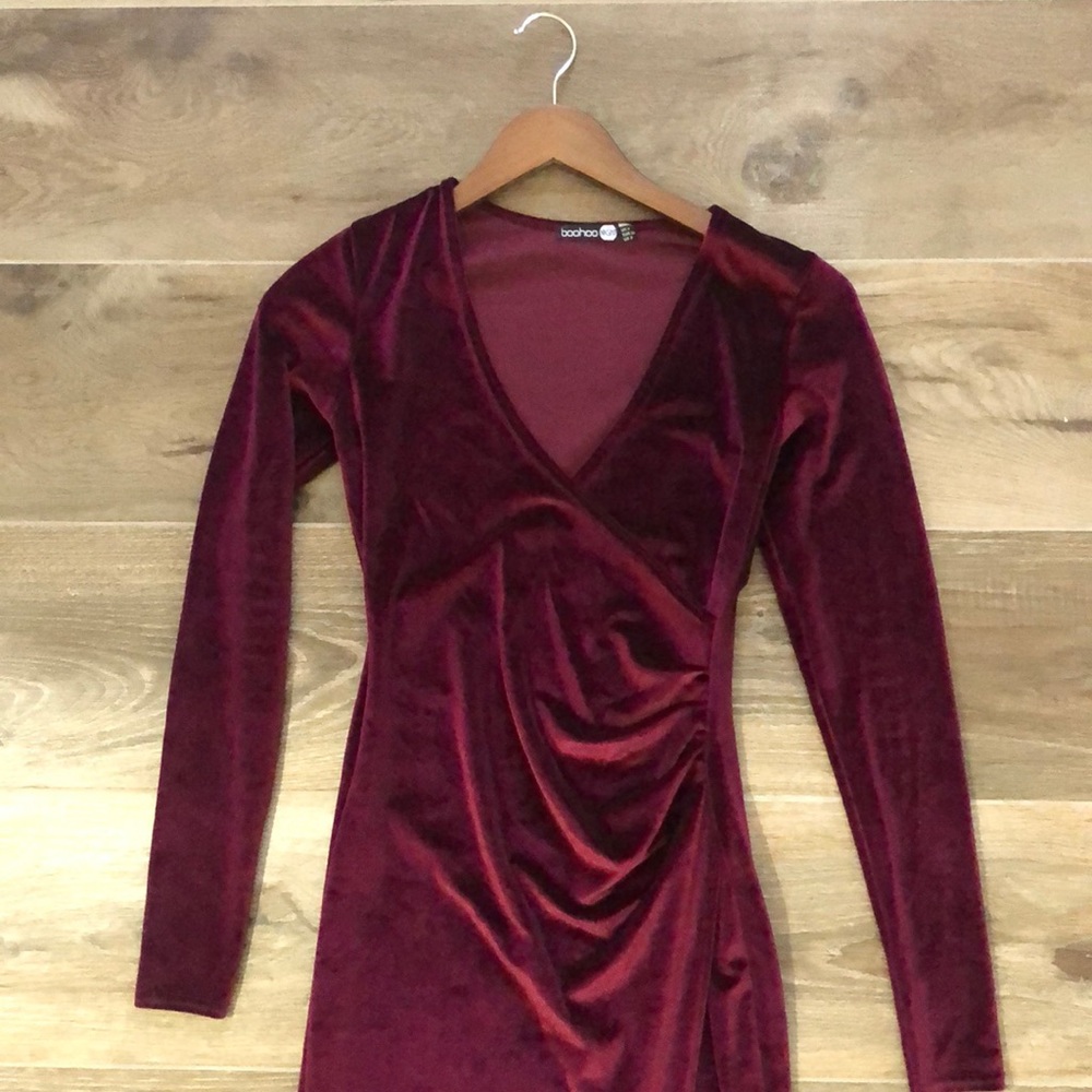 Boohoo velvet slit gown
